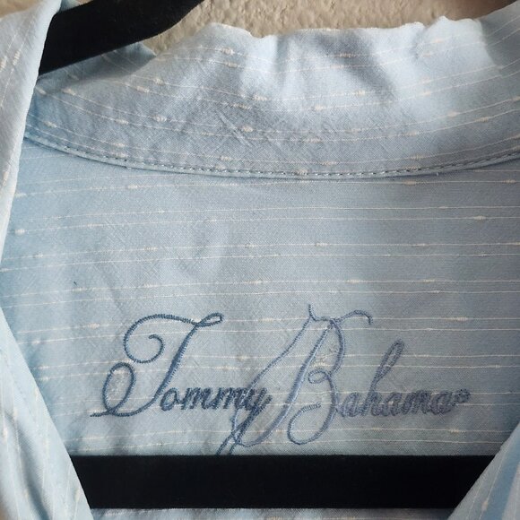 Tommy Bahama Mens Hawaiian Button Down Shirt Shot Sleeve Striped Blue Size L - Picture 6 of 10